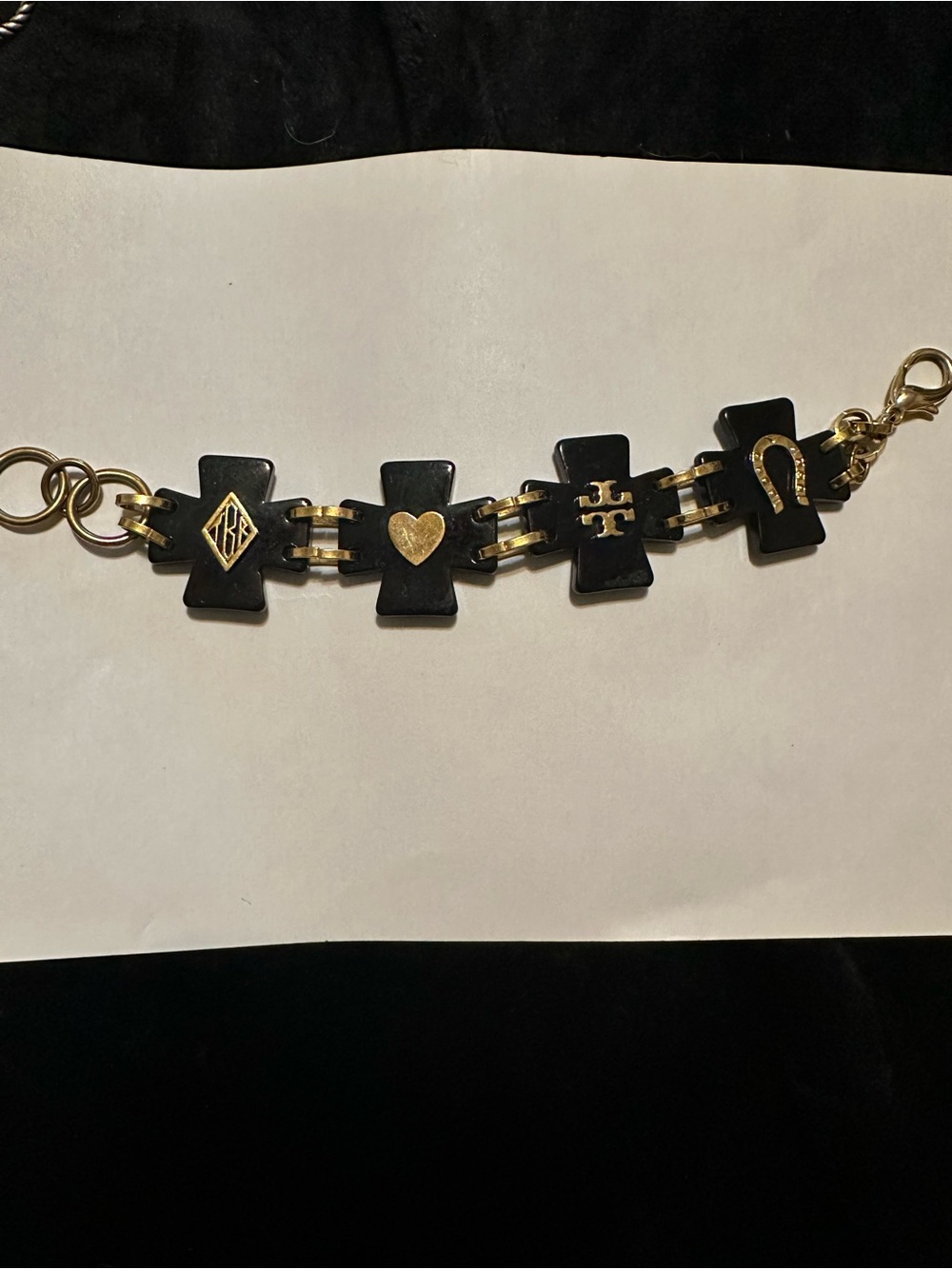 Tory Burch Clover link Black and Gold Iconic Link Bracelet